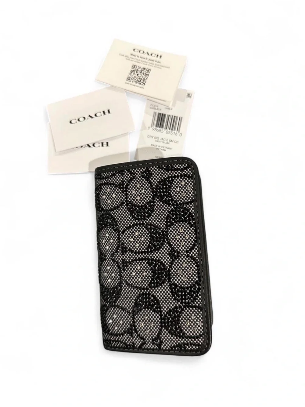 COACH Black Crystal Signature Snap Wallet